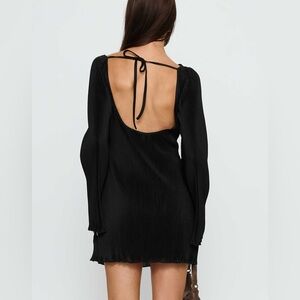 PRINCESS POLLY Lukea Long Sleeve Plisse Mini Dress Black - Size 6